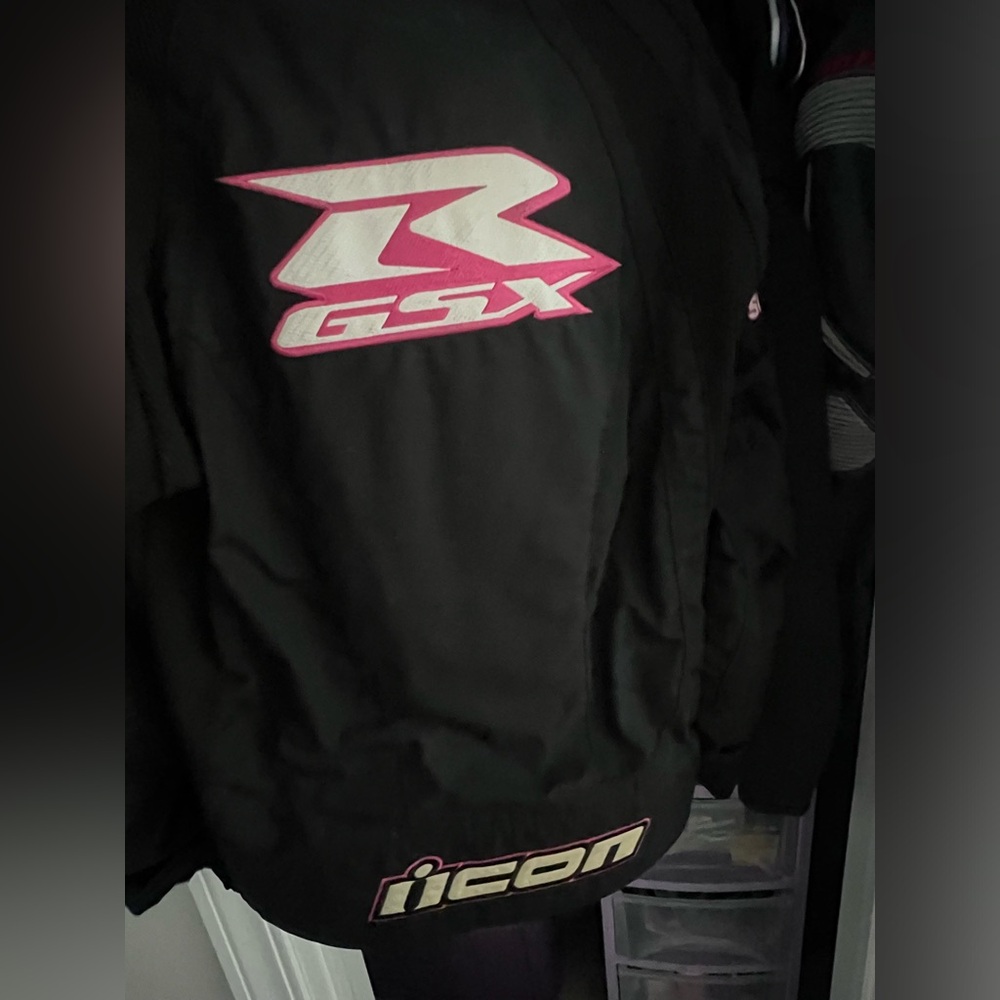 Suzuki GSXR by ICON black and pink motorcycle jacket